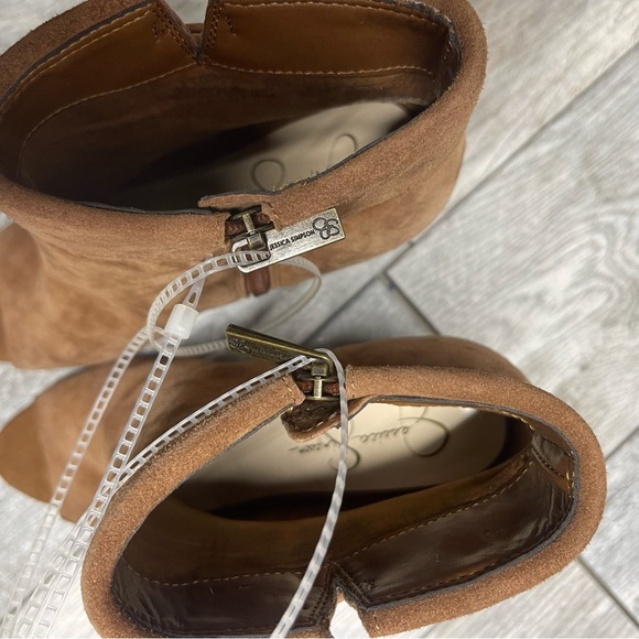 Jessica Simpson brown leather ankle boots open toe size 8.5M - Picture 7 of 10